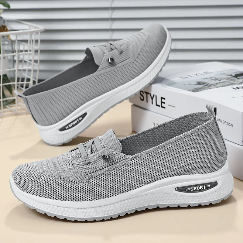 Cheap Mom Summer Mesh Knitting Sneakers Women Breathable  Shoes Non-slip Ladies Casual Nurse Office Shoes Ballet Flats