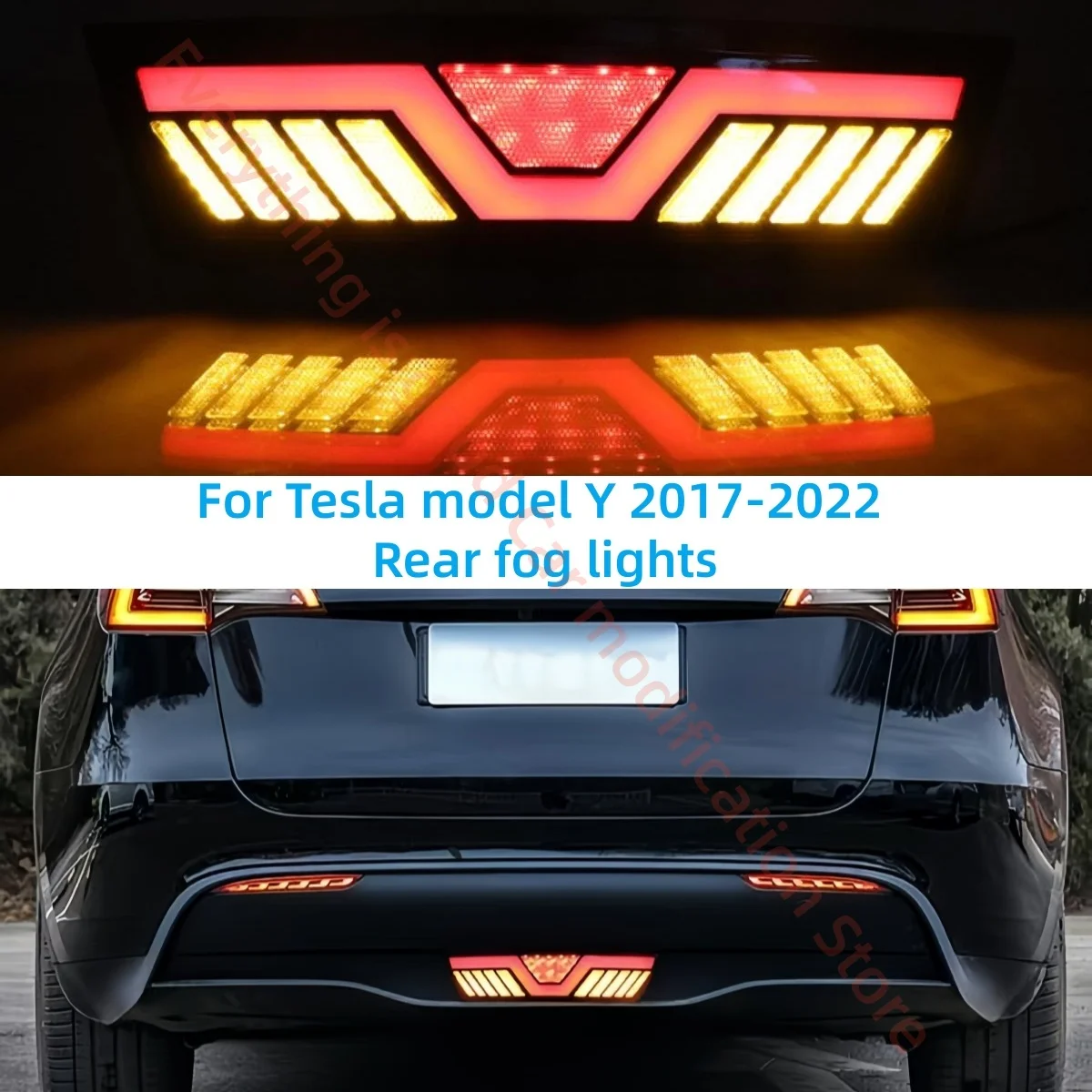 

Для Tesla model Y 2017-2022 Задние противотуманные фары Задняя планка Модифицированный противозадний предупреждающий задний фонарь Тормозной пилотный фонарь Три функции