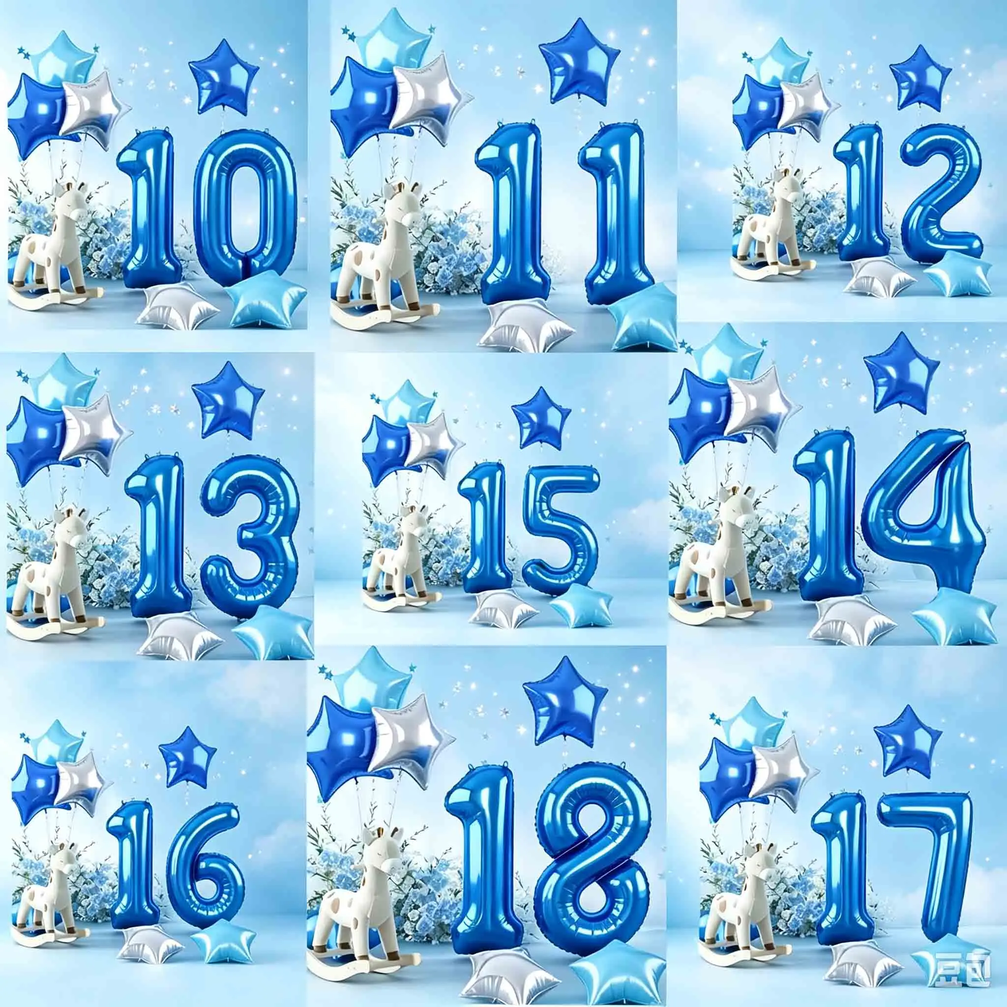 8pcs 32inch Blue Number Balloon Set Dark Blue Number 10~50th Balloon Suitable for Adult Birthday Party Shower Decoration Gift