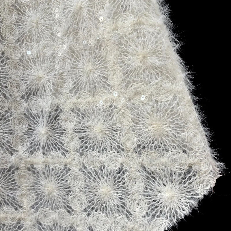 White Mohair Lace Fabric Loop Embroidery Diamond Jacquard Sheer Mesh Creative Dress DIY Material Designer Sewing Fabrics By Yard view 6