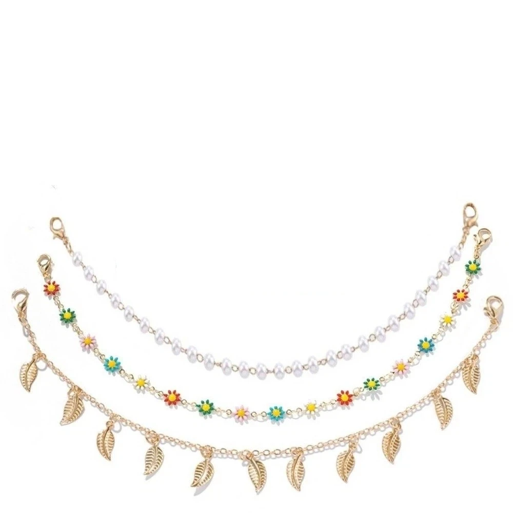 3pcs/Set Fashionable Items Detachable Cap Charms Alloy Pearl DIY Hat Chain Link Leaves Stainless Steel Rolo Chain Themed Events view 3