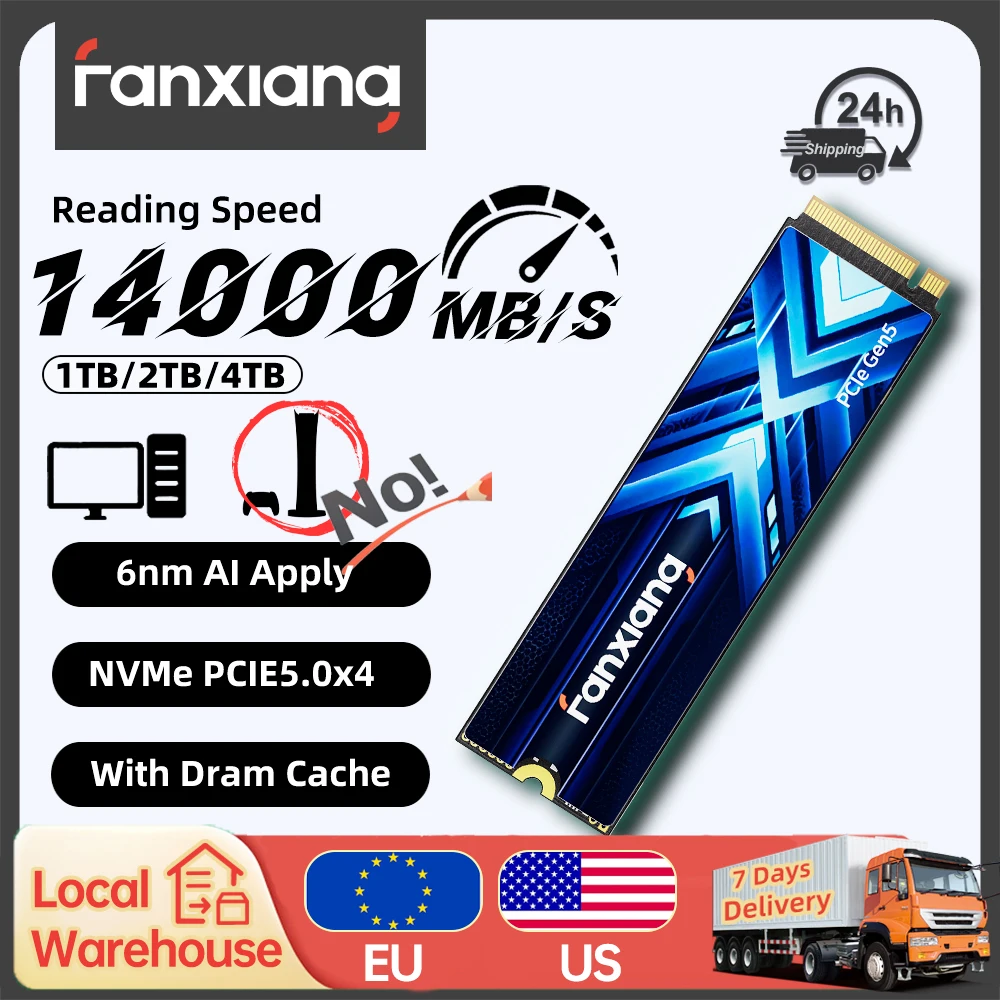 [Envío desde UE/EE. UU.] Unidad de Estado Sólido Interna Fanxiang S910 SSD 1TB 2TB 4TB 14000MB/s PCIe 5.0 M.2 NVMe con Caché DRAM para Laptop y PC
