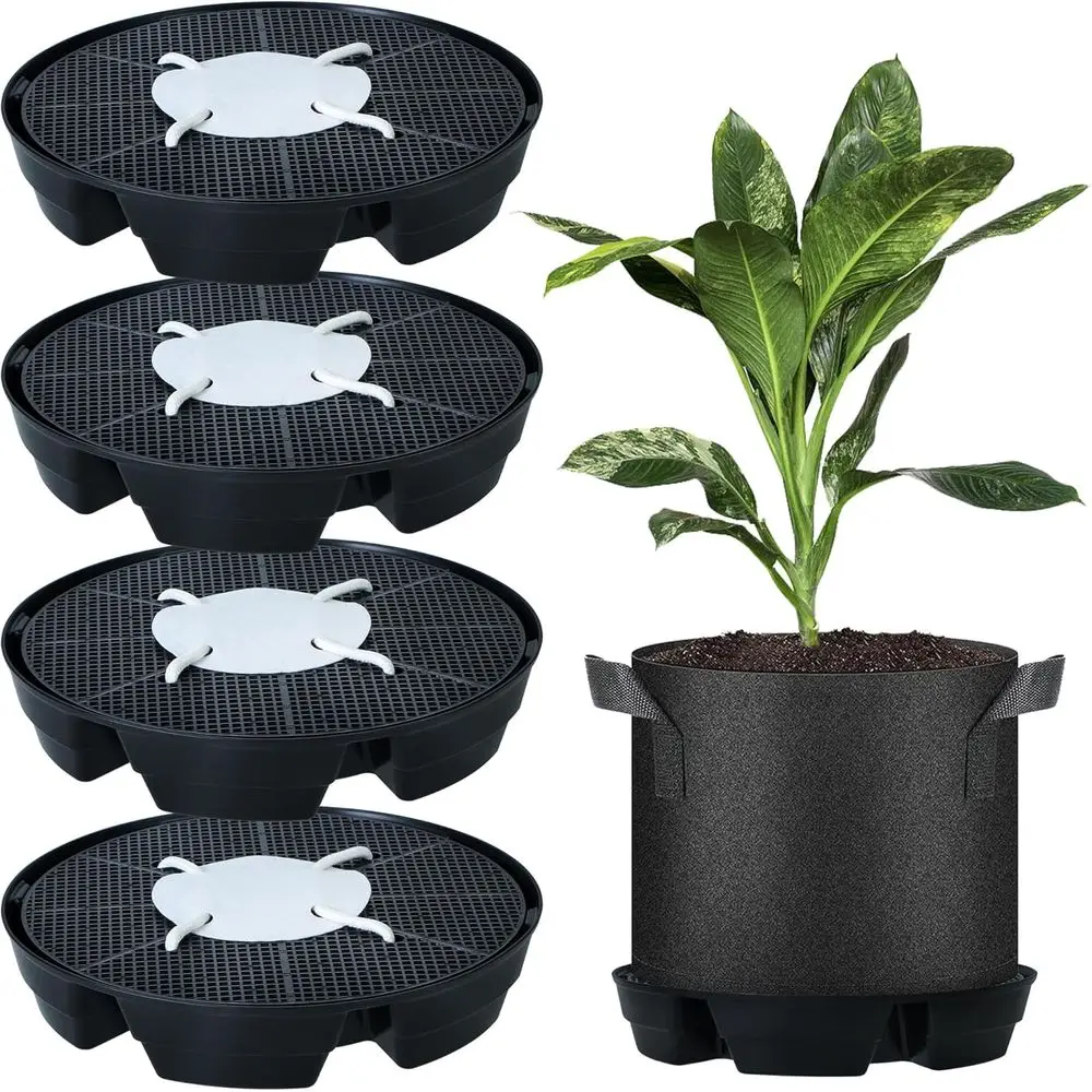 Self-Watering Pots for Indoor Plants, Set of 4 Auto Watering Trays for 5 Gallon Fabric Planters, Irrigation System for Greenhous