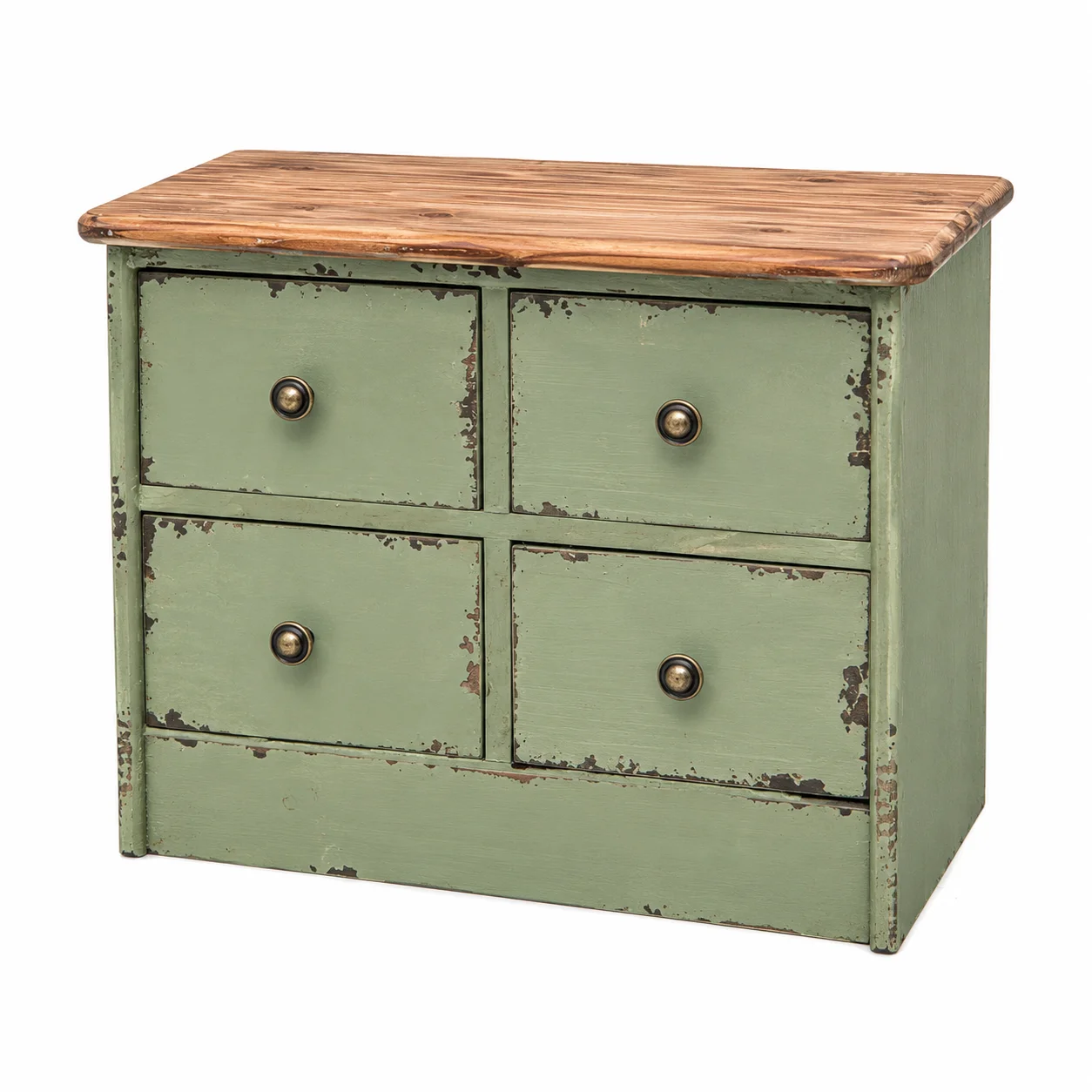 Vintage Green Wooden 4 Drawer Cabinet Rustic Distressed Storage Chest Farmhouse Side Organizer Garden Decor
