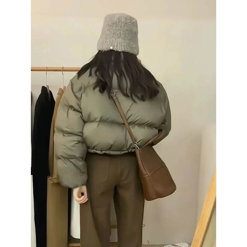 

Новая короткая хлопковая куртка со стоячим воротником, коллекция 2025, женская осенне-зимняя высококачественная толстая парка на шнурке, женская одежда