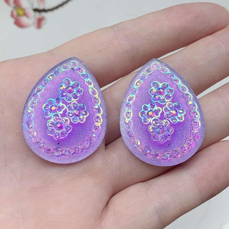 30*40mm Resin Drop Rhinestone For Native Beaded Jewelry Flatback stones and crystals DIY Wedding decoration Button Crafts 6pcs