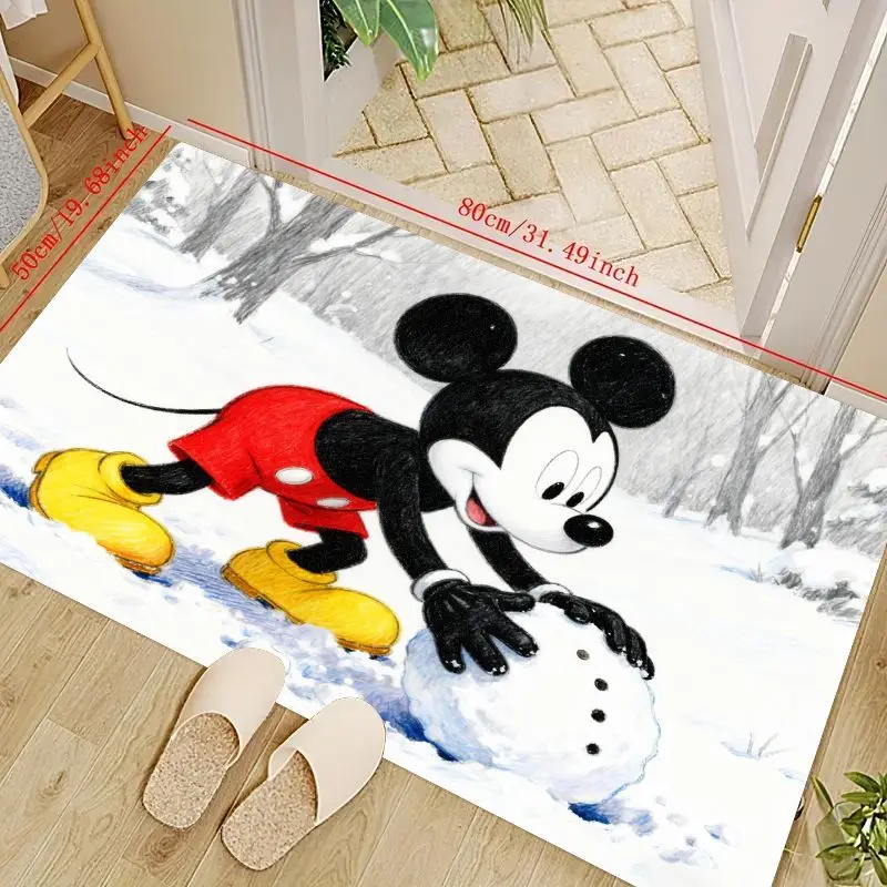 

1 шт., милый коврик с Микки Маусом и снеговиком, зимняя тема, 50x80 см/19,6x31,5 дюйма, нескользящий коврик с мультяшным рисунком для гостиной, спальни,