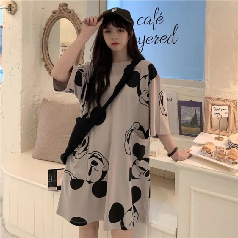 Summer T-shirt Dress Women Cartoon Print Disney Casual Short Sleeve Tee Dresses New Trendy Clothes Vestidos ins loose plus sizes