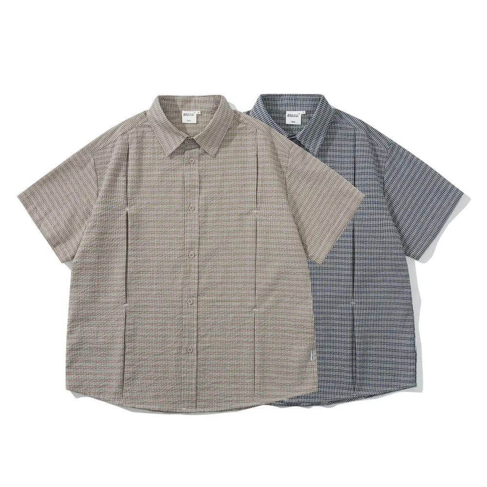 

Summer Striped Shirt Men Streetwear Fashion Brand Loose Casual Short Sleeve Oversize Cargo Shirts Cityboy Blouses Tops