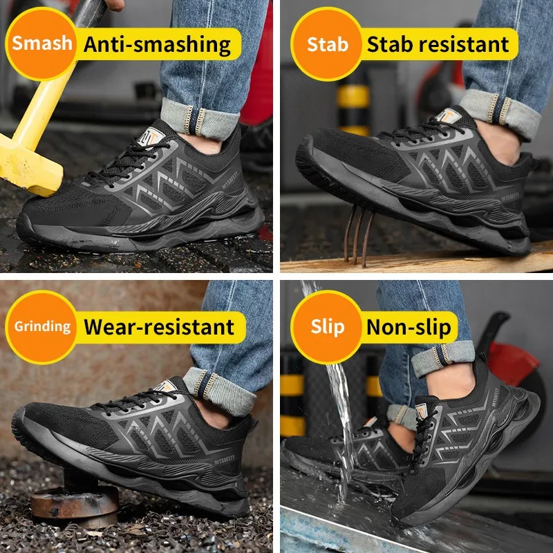 2024 New Four Seasons Men's Work Safety Shoes Anti-smashing Puncture Steel Toe Lightweight Breathable Shoes Zapatos De Seguridad