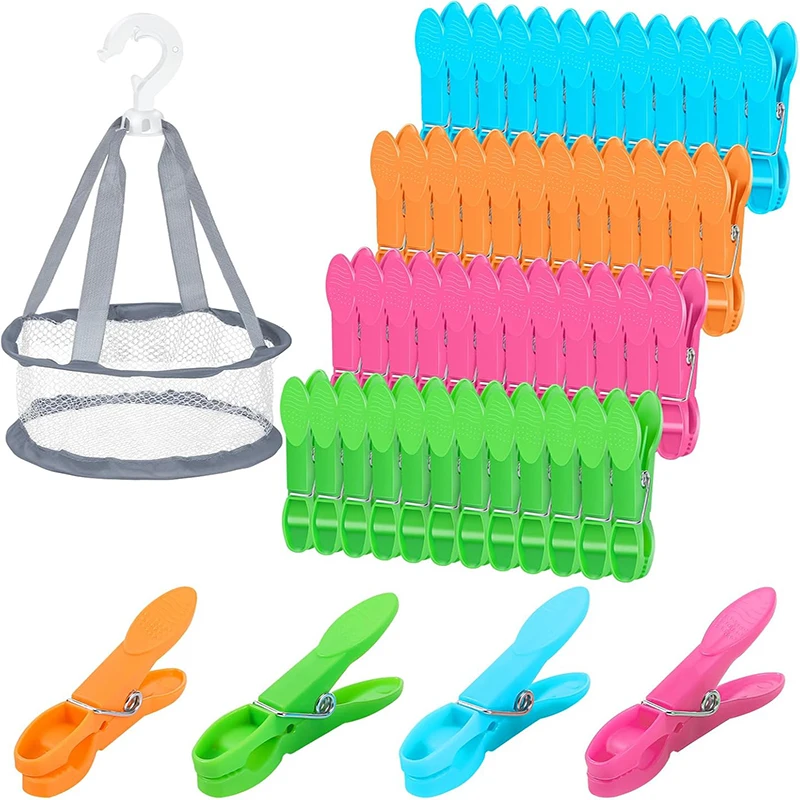 48Pcs Clothes Pegs Set for Washing Line with Bag Plastic Laundry Pegs Kit Nonslip Windproof Clothes Clip for Underwear Socks