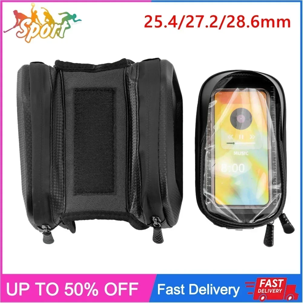 25.4/27.2/28.6mm Bike Bag Front Tube Bag Mountain Bike Double Bag Mobile Phone Bag Cycling Waterproof Bike Frame Bag