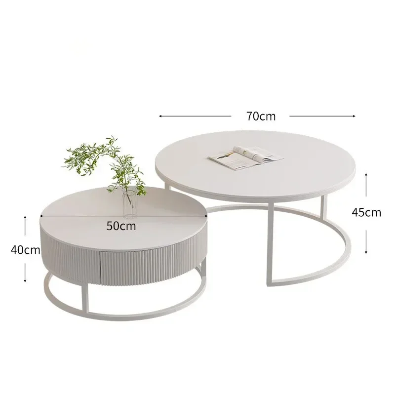 

Round White Coffee Tables Modern Design Metal Light Luxury Trendy Coffee Tables