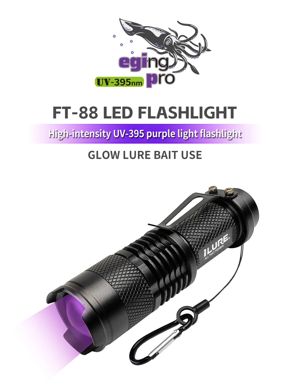 ILURE UV-Taschenlampe LED Ultraviolett-Taschenlampe Zoombare Mini-UV-Leuchte 395nm Angelköder Tintenfisch-Jigs Zusatzlicht Werkzeuge – Detail 1