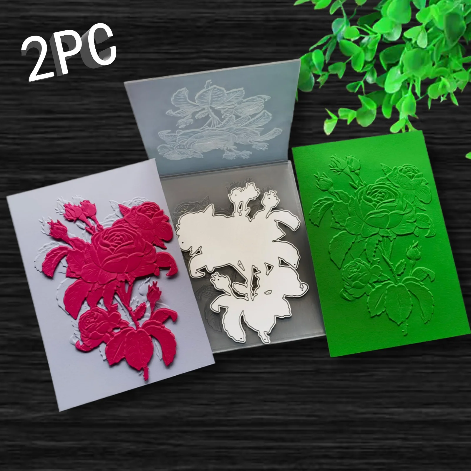 Picture 5: Rose Art Background Flower Design 3D Relief Folder and Cutting Mold 2-piece Set, Used for Business Card Printing, Scrap Book Pap