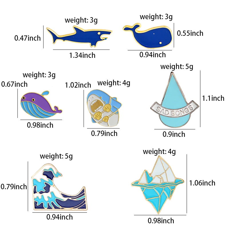 Go Surfing! Enamel Pins Blue Wave Iceberg Whale Shark Brooch Badge Denim Shirt Lapel Pin Cartoon Funny Jewelry Gift for Kids