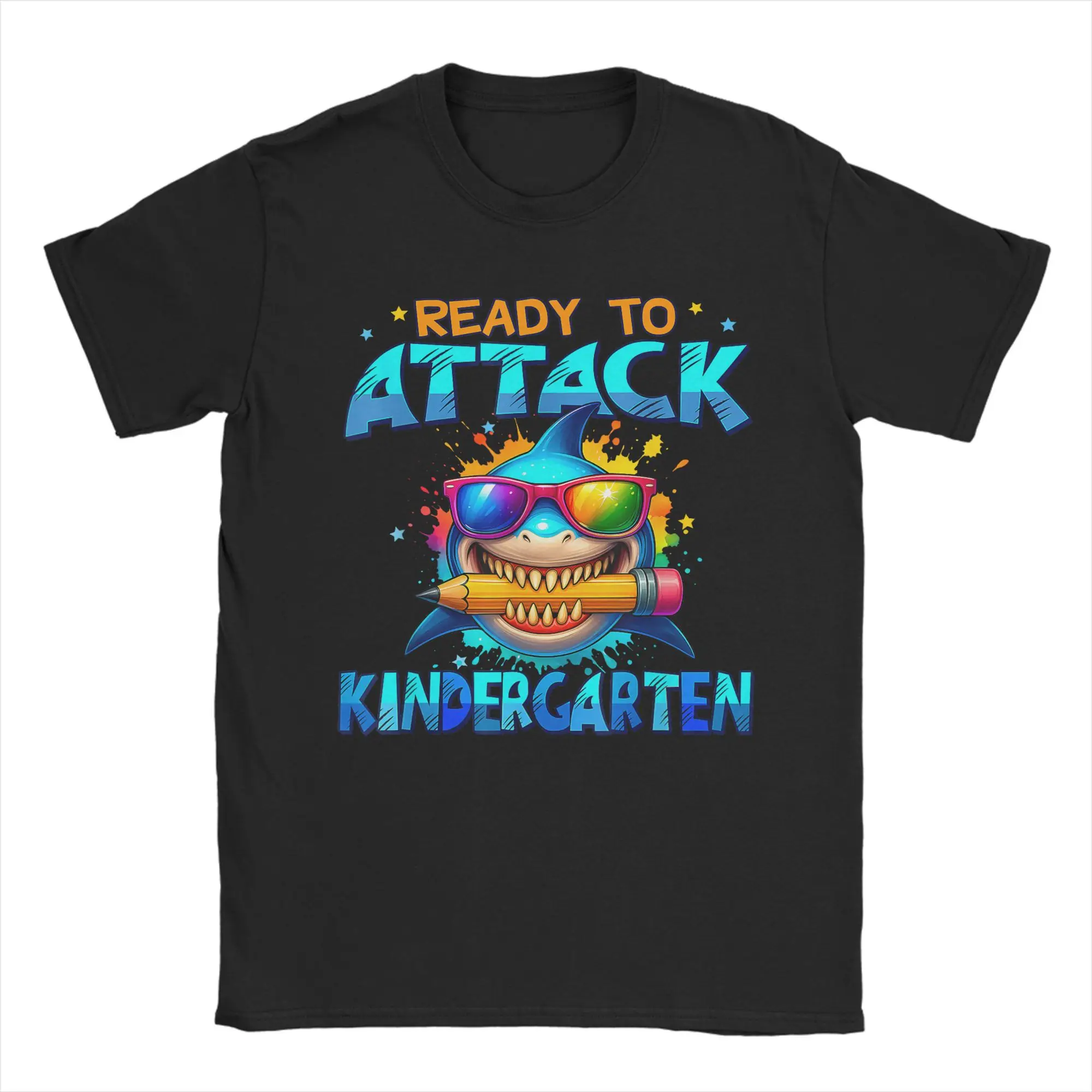 

Мужская футболка Ready To Attack, детский сад, акула, первый день школы, футболки для мальчиков, пляжные футболки в стиле хиппи, хлопковая одежда, большие размеры