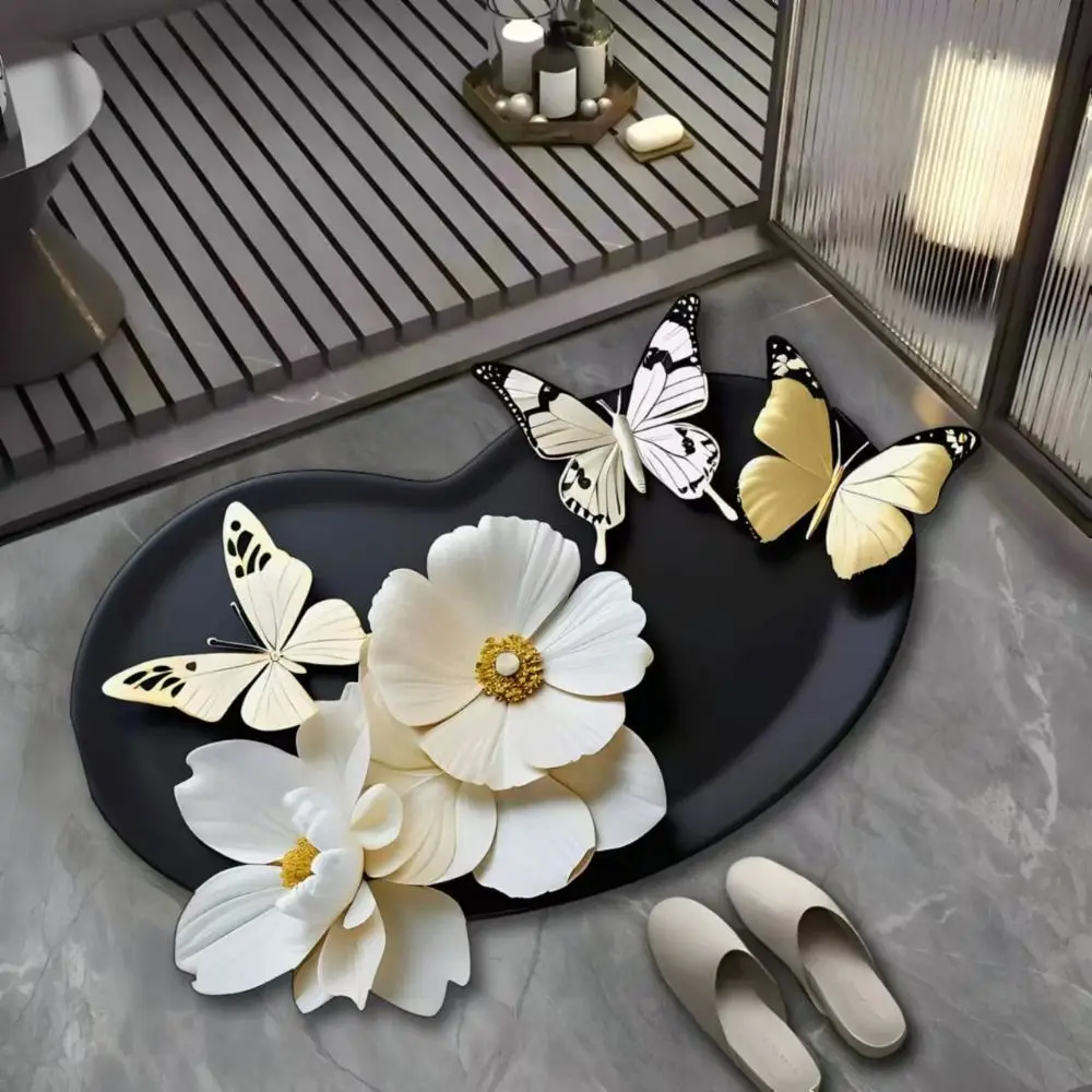 

Новый нескользящий впитывающий коврик с 3D реалистичным узором, быстросохнущий коврик для ванной комнаты с бабочкой, многофункциональные удобные коврики для спальни