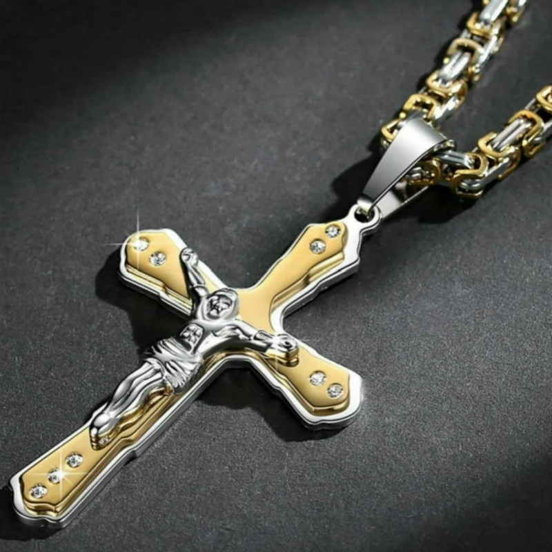 Fashion Jesus Cross Necklace Religious Faith Cross Jesus Jewelry Mens and Women\'s Necklace Banquet Party Anniversary Gift Hiphop