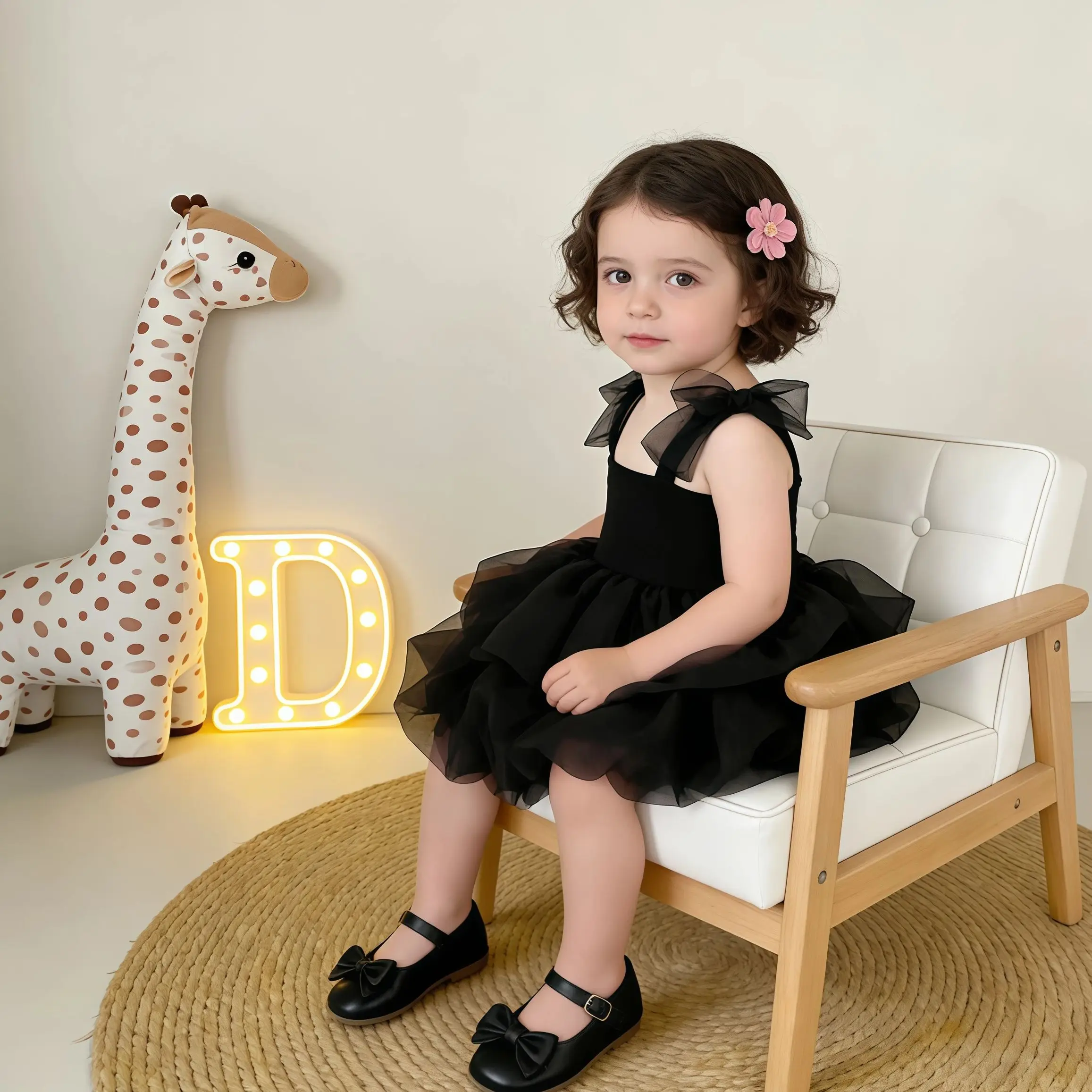 Summer Baby Tulle Pageant Wedding Party Girls Big Bow Sleeve Dress For Children 1 Year Birthday Baptism Formal Evening Vestidos
