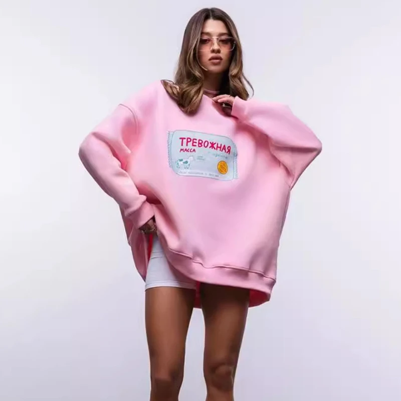 DEEPTOWN-moletom grande feminino, streetwear estampado para desenhos animados, moletom casual solto para escola, pulôveres quentes, outono, inverno