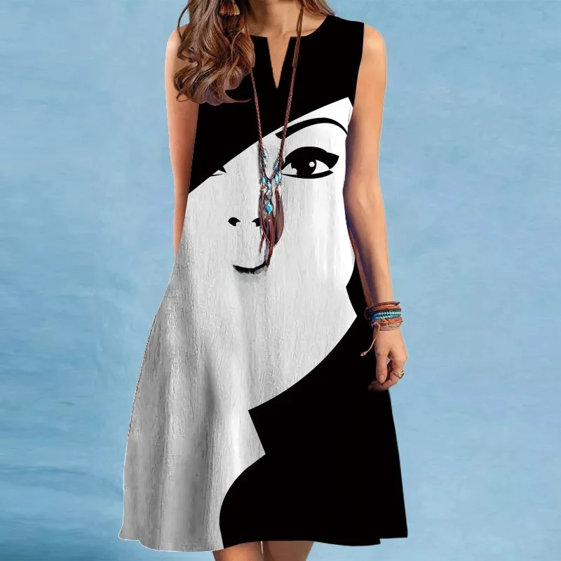 Summer n Damen Dr Cross-Border Independent Station V-Ne Svel Sexy Print Midirock Hohe Taille Gestrickte Pol...