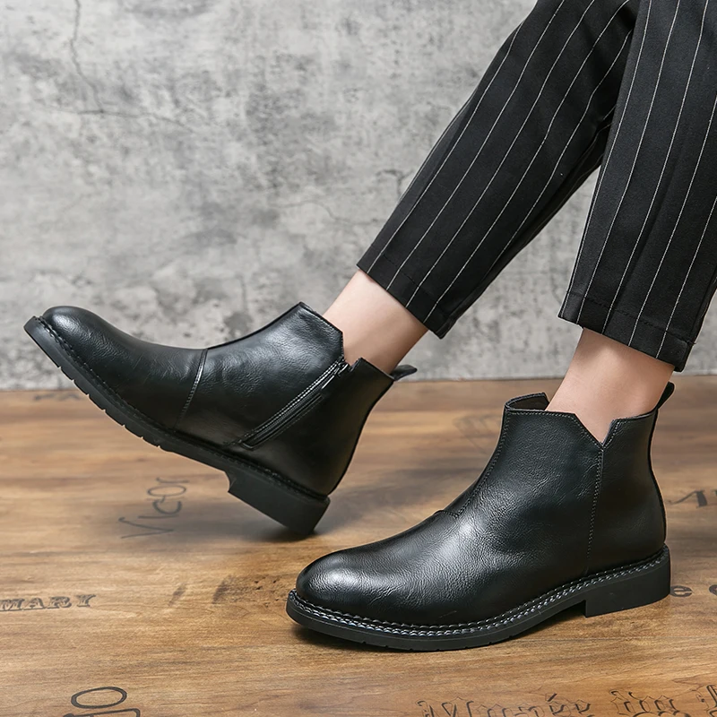 Czarne oryginalne Chelsea Boots dla mężczyzn luksusowe brązowe buty biznesowe krótkie męskie formalne kowbojki kluby Casual Men Boots