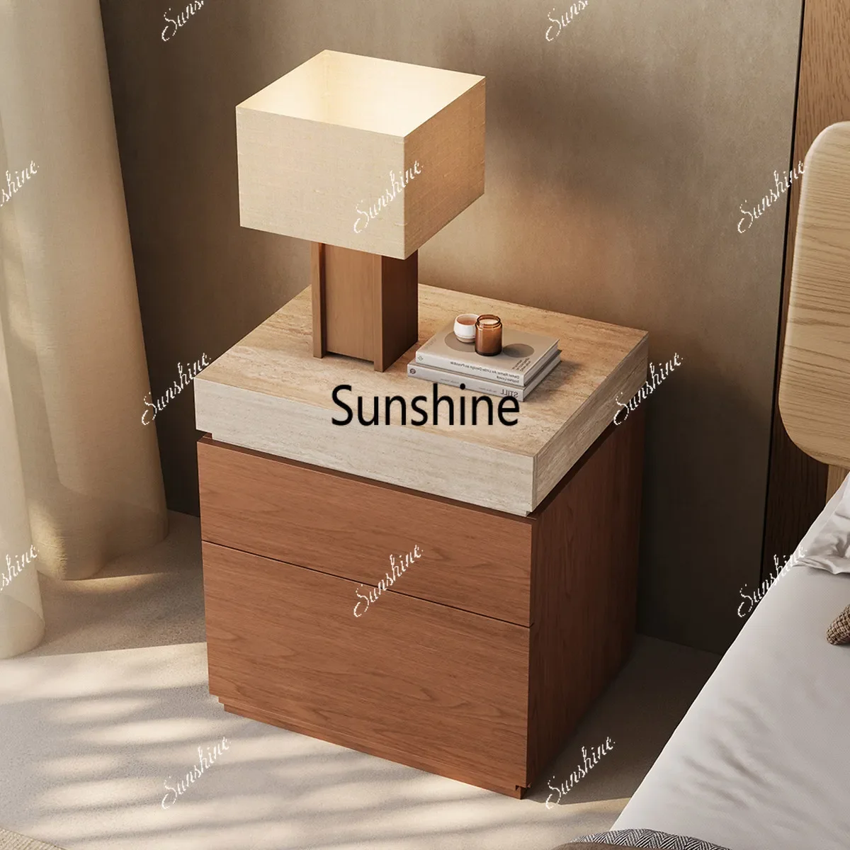 

Italian minimalist bedside table solid wood storage bedside cabinet