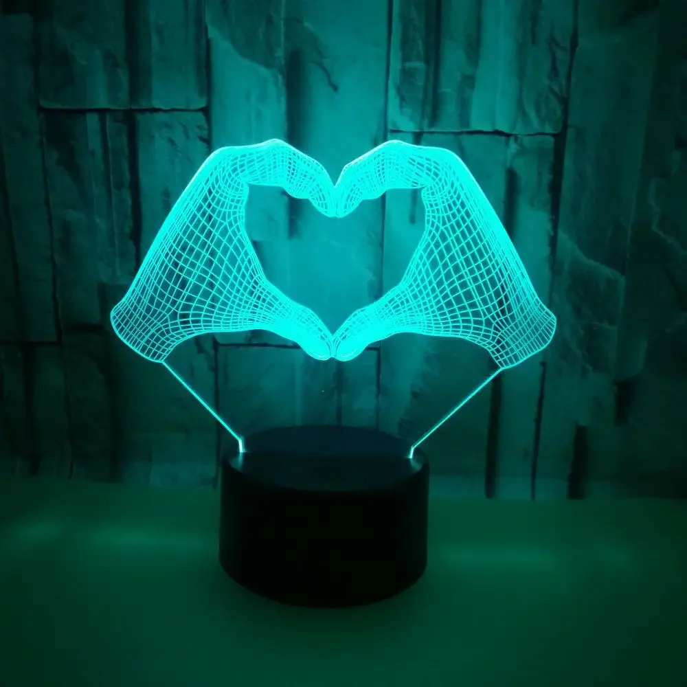 Nighdn Love Heart Gesture LED Night Light Valentine\'s Day Gift Couple 3D Illusion Lamp Bedroom Table Desk Bedroom Decoration