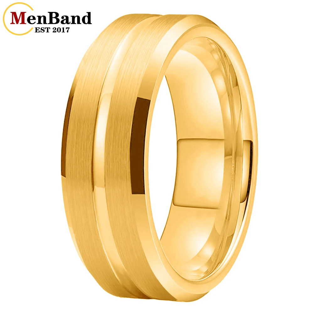 

MenBand Classic Men And Women 6/8MM Center Grooved Flat Brushed Finish Gold Color Tungsten Carbide Wedding Ring Comfort Fit