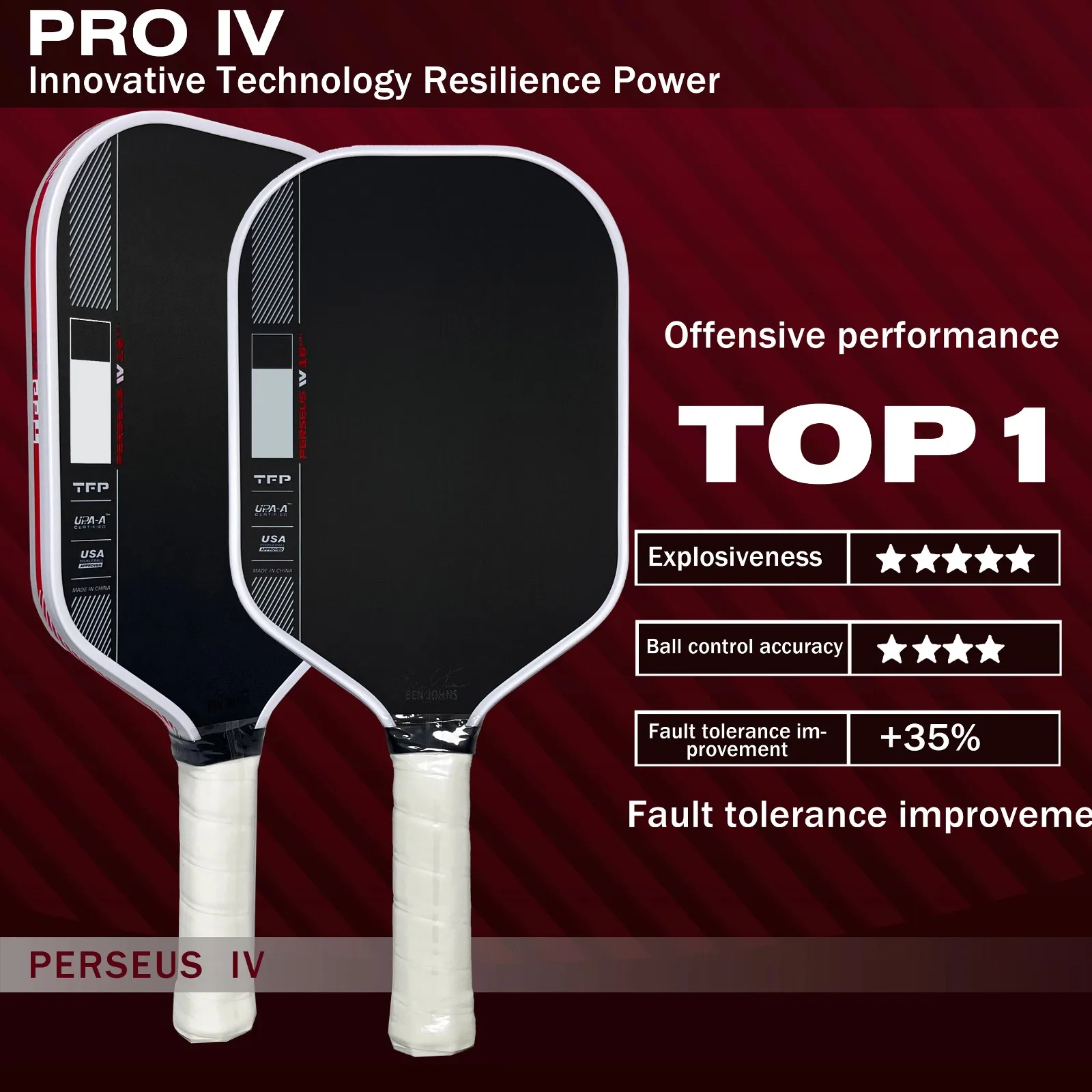 

Top Quality PRO IV Persesus 16mm GEN4 TFP Foam PP Honeycomb Core Pickleball Paddle Toray T700 Carbon Fiber Rough Surface Racket
