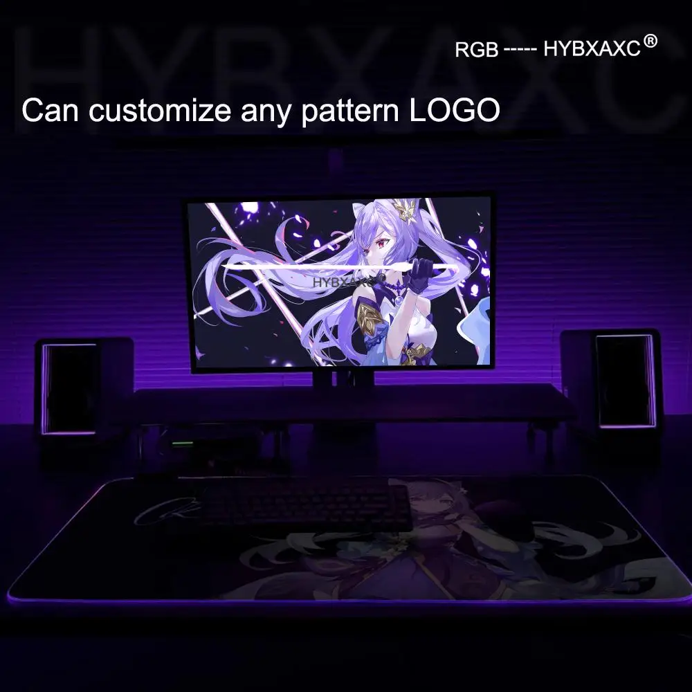 Genshin Impact Keqing Mousepad لوحة ماوس كبيرة للألعاب RGB LockEdge سميكة لوحة مفاتيح الكمبيوتر الجدول حصيرة مكتبية