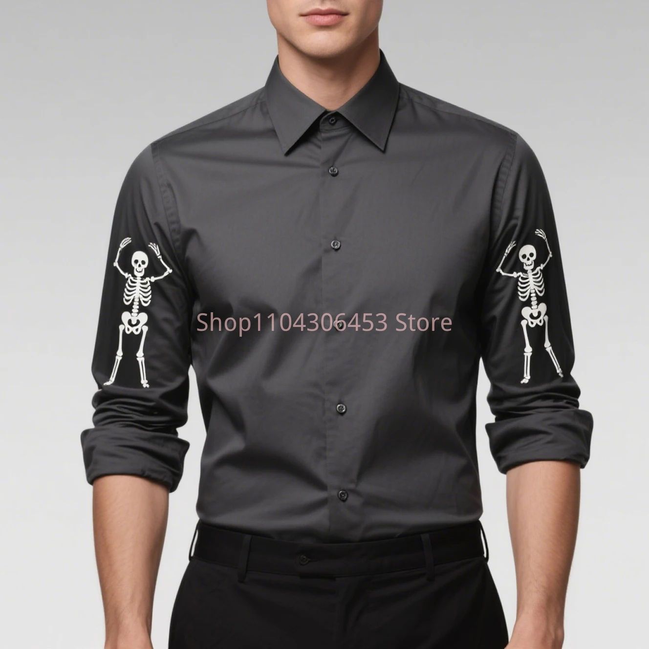 Autumn Men's Halloween Castle Ghost Skull 3D Printing Funny Shirt Hawaiian Casual Long Sleeve Lapel Shirt Party Simple Retro Top