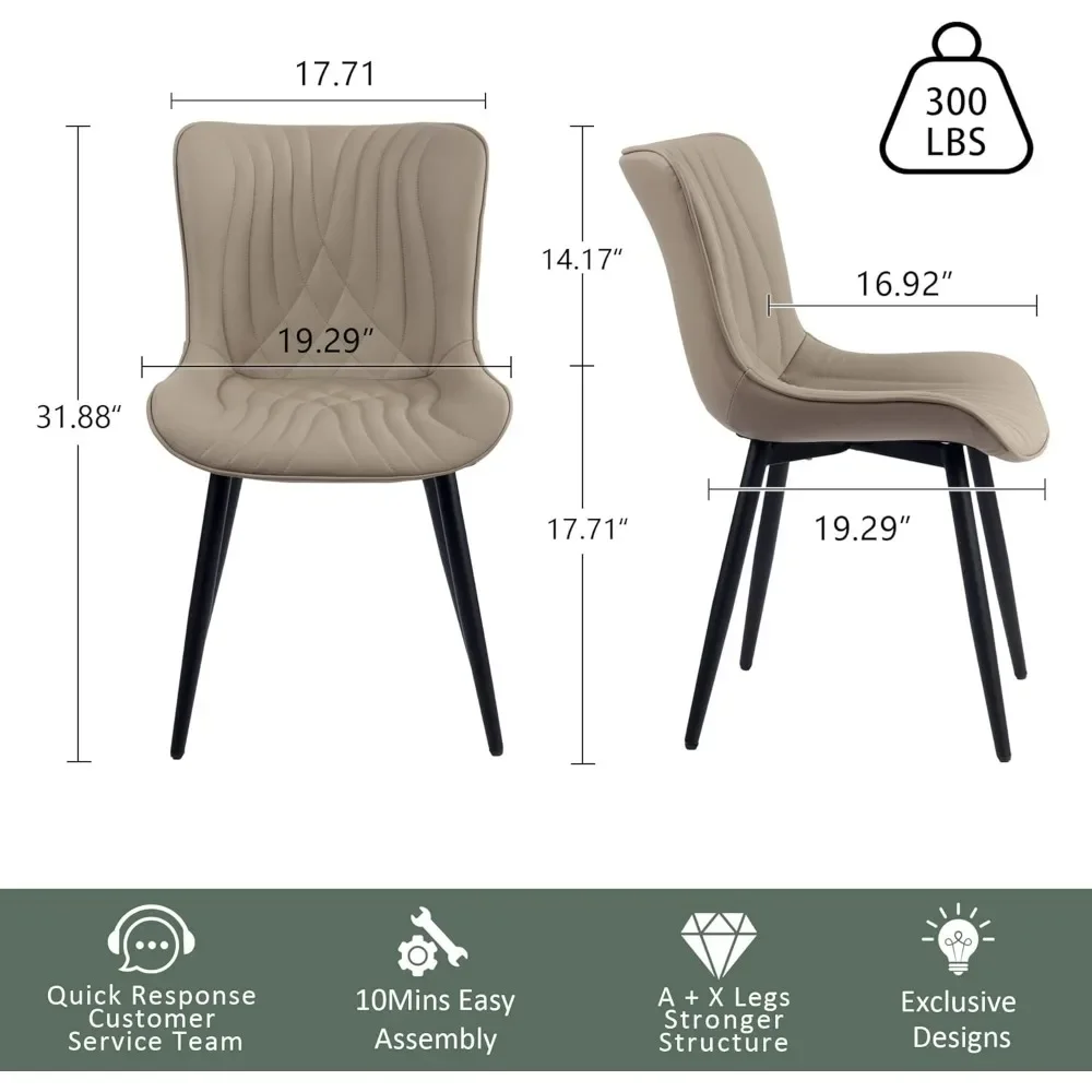 Dining Chairs Set of 2 Upholstered Mid Century Modern Kitchen Dining Room Chairs Armless Faux Leather Accent ChairsMetal Vanity