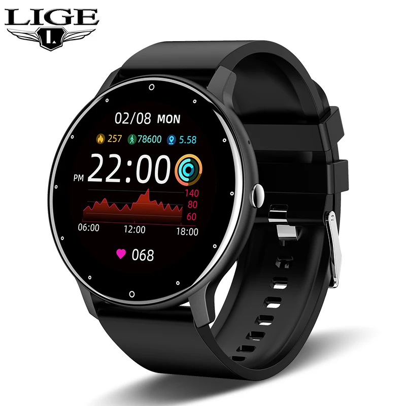 LIGE Smart Watch Dames Heren Volledig touchscreen Bluetooth-oproep Smartwatch Waterdichte sport-fitness tracker Horloges voor Android iOS
