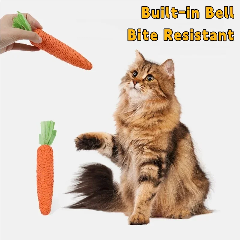 Cat Carrot Toy Squeaky Sound Paper Rope Bite Resistant Clean Teeth Interactive Chew Toy For Cat Kitten Pet Products Home Play