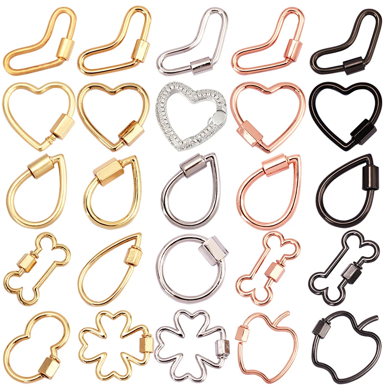 Heart Teardrop Clover Bone Apple Donut Round Screw On Buckle Clasp Hooks , Fashion Trendy Handmade Luxuary Jumbo Chain Jewelry