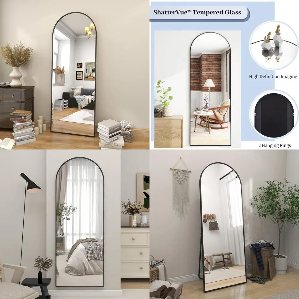 Full-Length Arched Top Floor Mirror with Stand for Wall or Leaning, 64x21 inches, Ideal for Home and Dressing Room