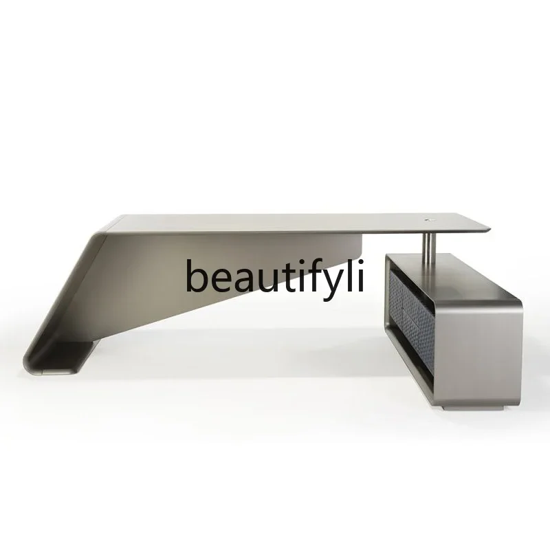 Minimalist Italian light luxury large desk, large flat high-end president's desk