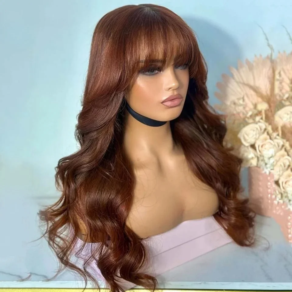 

Natural Brown 26Inch Long Glueless 200Density Body Wave Lace 5x5 Silk Base Human Hair Wig For Women BabyHair Preplucked Daily