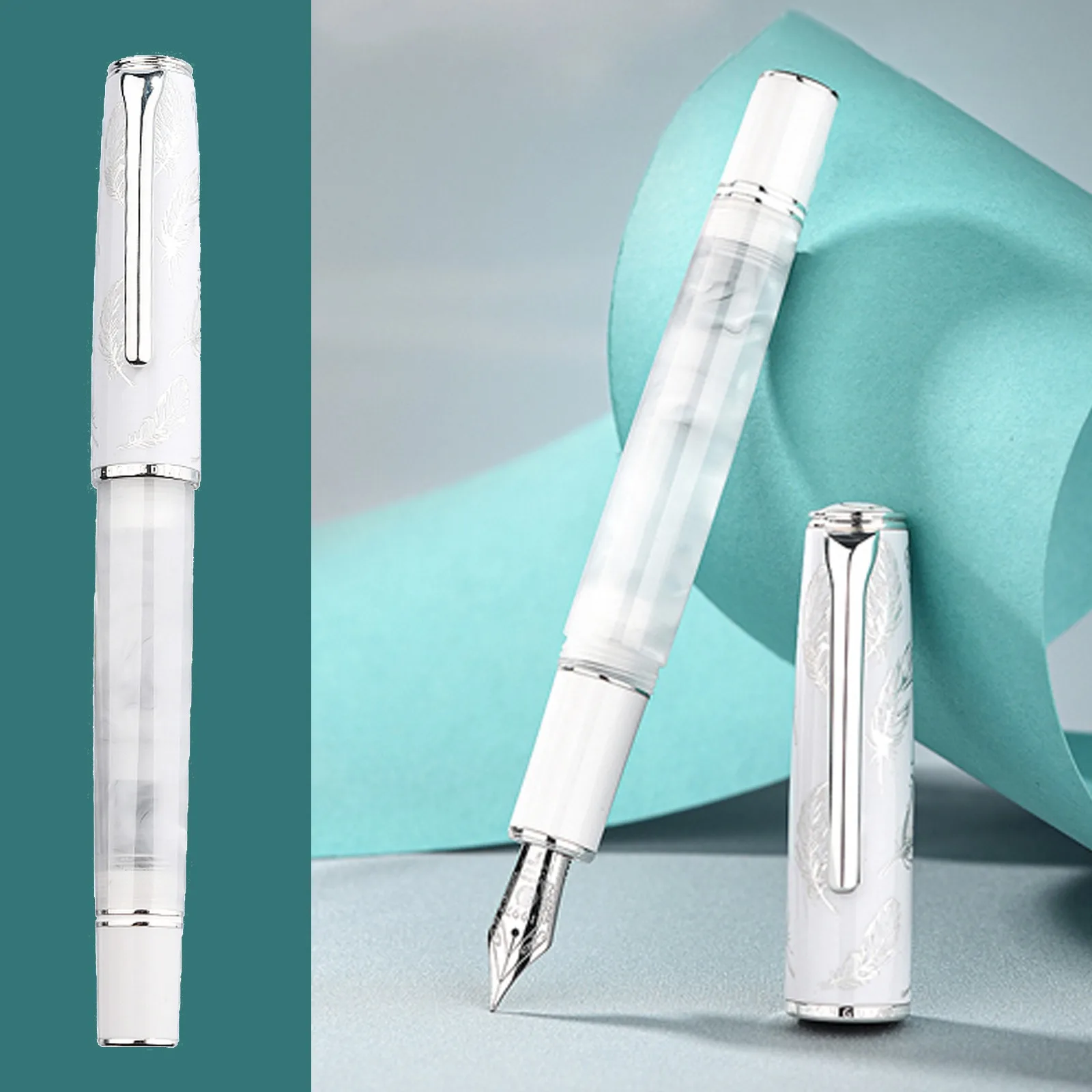 

Hongdian N8 Fountain Pen White Feather High-End Exquisite EF F nibs Student Business Office Literature writing Ink Pen For Gifts