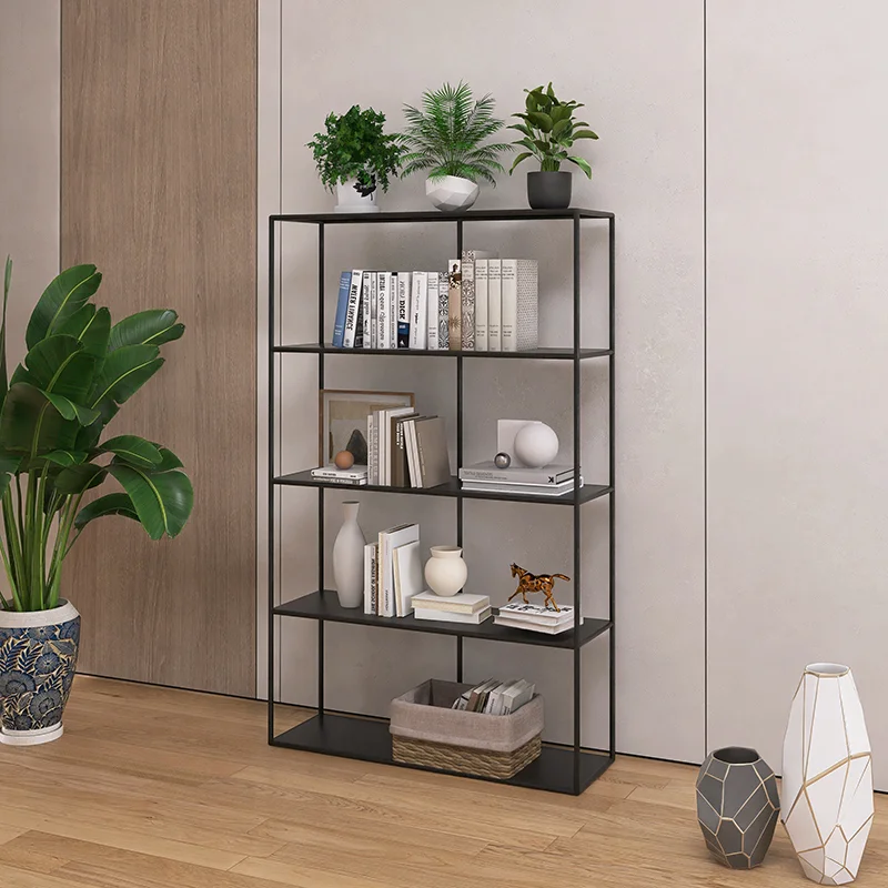 Wrought iron bookshelf living room floor-to-ceiling integrated wall shelf storage display cabinet bookcase multi-layer baffle
