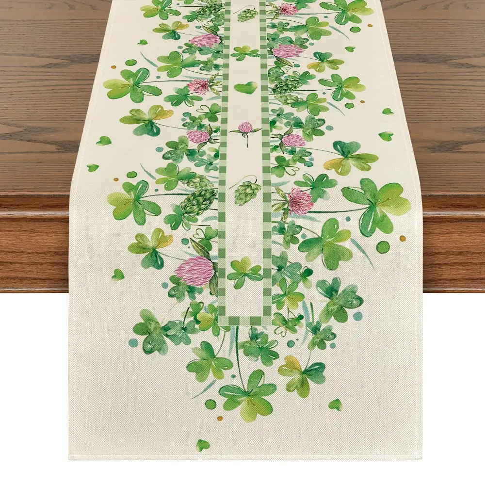 

Shamrocks Flower St. Patrick's Day Table Runner, Seasonal Holiday Kitchen Dining Table Runner for Home Party Decor 13x72 Inch