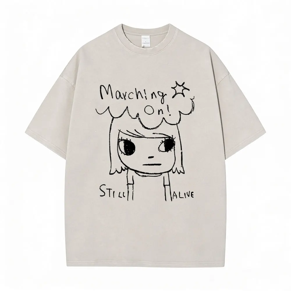 Washed Vintage Yoshitomo Nara Graphic T Shirts Men Women Clothing Gothic Rock Oversized T-shirt Male Fashion Japanese Streetwear