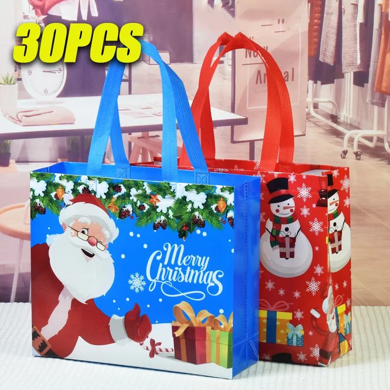 Tote Bags Santa Elk Snowflake Tote Bags  Thickened Non-woven Printed Waterproof Bags Christmas Gift Bags Christmas Decoration