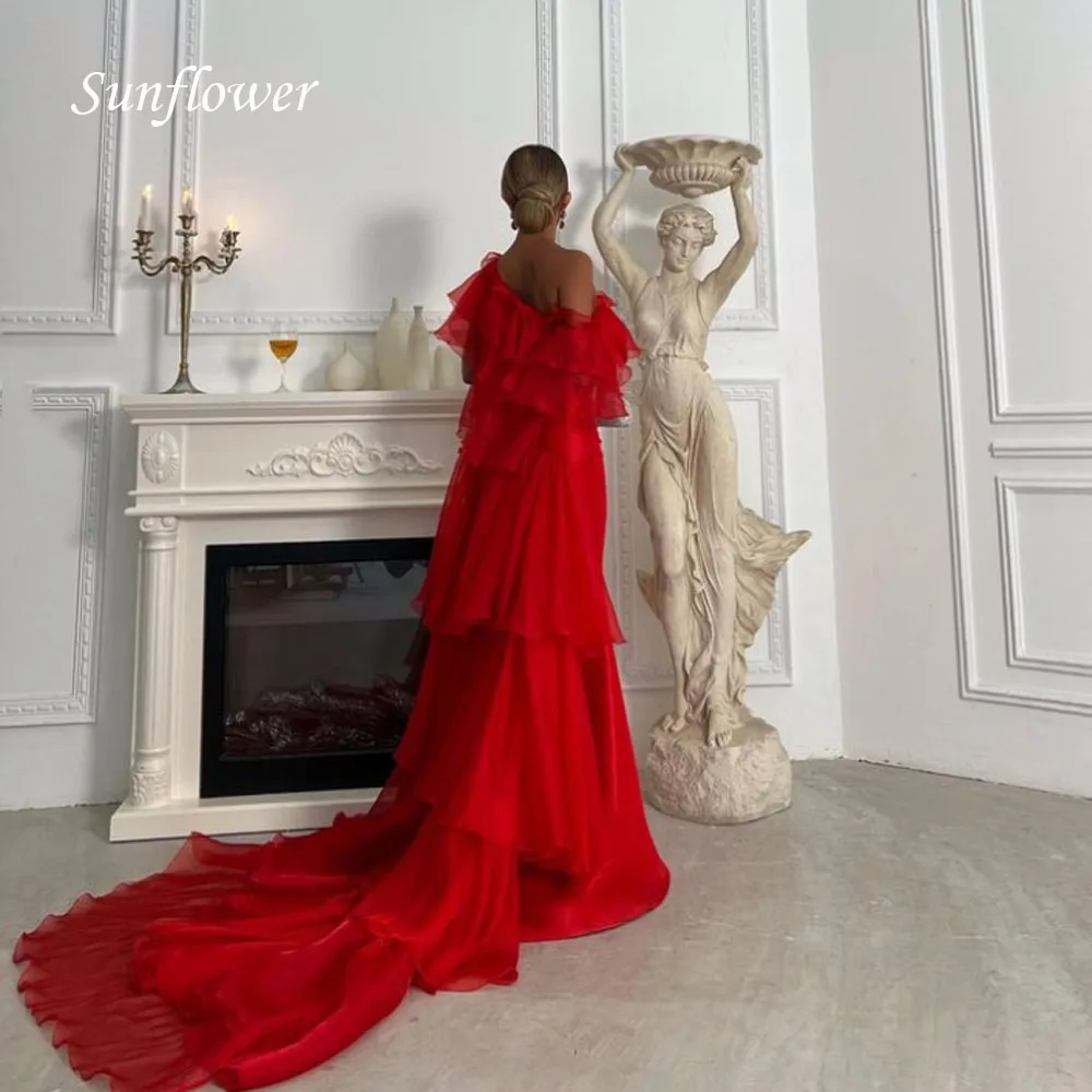 Sunflower One-Shoulder Formal Evening Dress 2023 Slim Floor-Length Satin Mermaid Tulle Sweep Train High-end Custom Prom Gowns