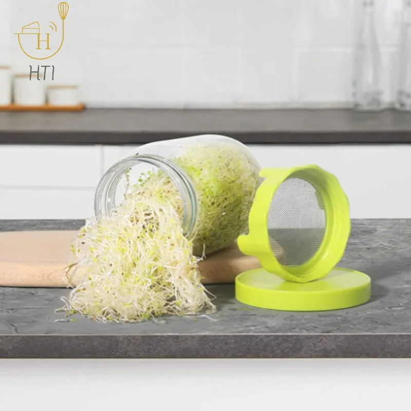 

Plastic Sprouting Lid Mesh Sprout Cover Seed Crop Germination Vegetable Plastic Sealing Ring Lid For Mason Jar