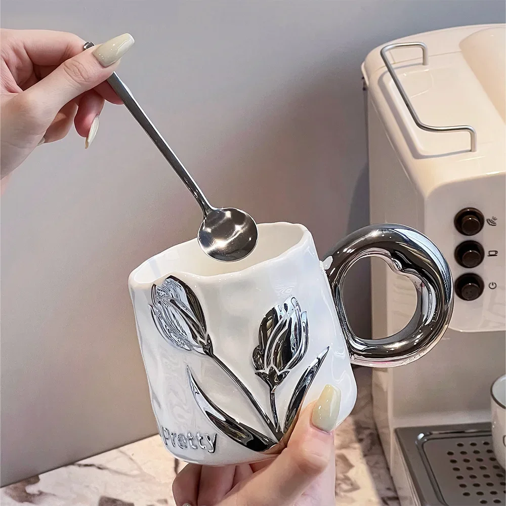 Tulip Coffee Cup High-end Electroplated Mug Beer Mugs Funny Coffee Cups Drinkware Cup for Tea Personalized Gift Christmas Travel