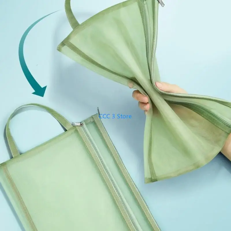 

97BF Mesh Zipper Exam Storage Bags School Office Supplies File Pocket