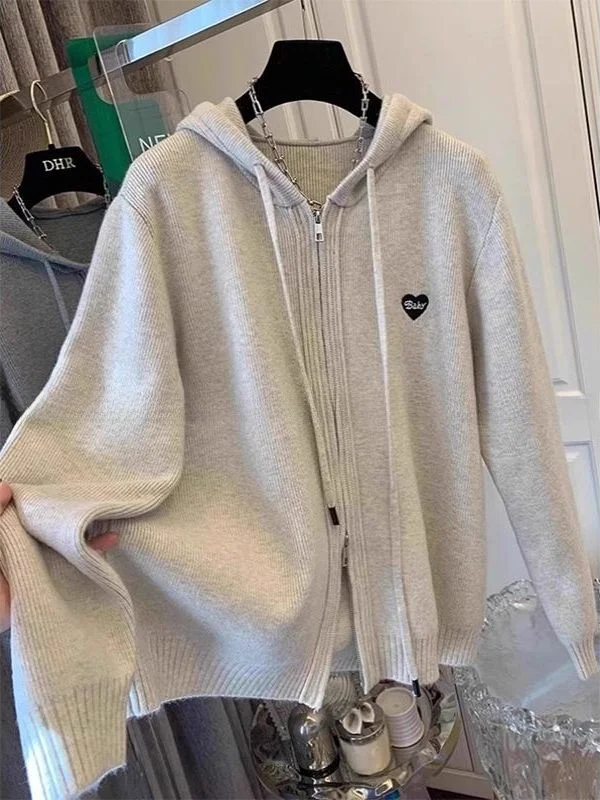 

plus Size Knitted Zipper Hoodie Soft Cozy Women's Outerwear Spring Autumn Winter Korean Sle Long Sve Knit Cardigan